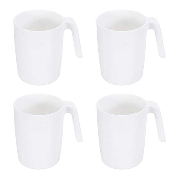 Uxcell Set of 4 Plastic Coffee Mugs, Unbreakable Coffee Mugs, Reusable Safe Drinking Cups with Handle for Tea Milk Kitchen, White