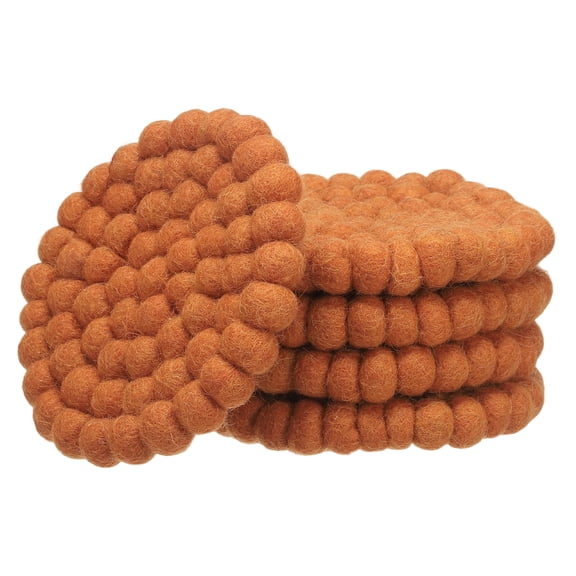 Uxcell Set of 5 Round Wool Felt Coasters, Absorbent Cute Desk Coaster for Drinks, Orange