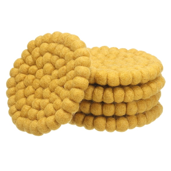 Uxcell Set of 5 Round Wool Felt Coasters, Absorbent Cute Desk Coaster for Drinks, Yellow