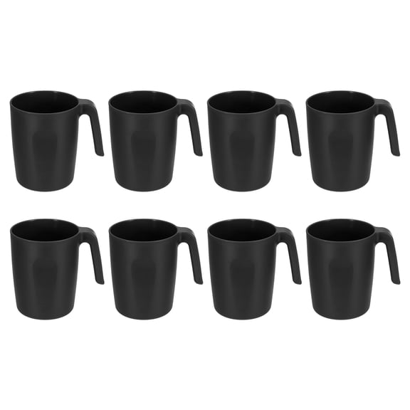 Uxcell Set of 8 Plastic Coffee Mugs, Unbreakable Coffee Mugs, Reusable Safe Drinking Cups with Handle for Tea Milk Kitchen, Black