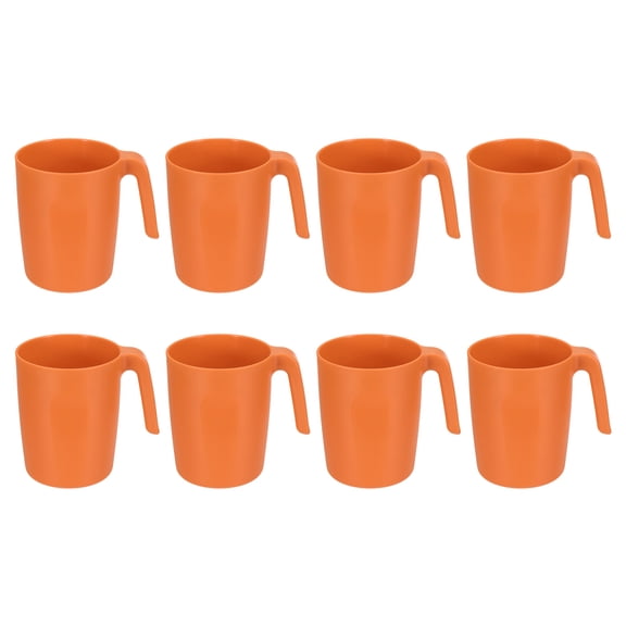 Uxcell Set of 8 Plastic Coffee Mugs, Unbreakable Coffee Mugs, Reusable Safe Drinking Cups with Handle for Tea Milk Kitchen, Orange