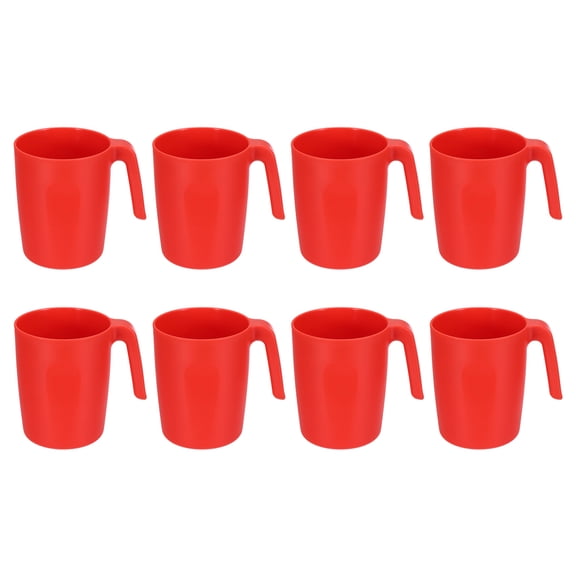 Uxcell Set of 8 Plastic Coffee Mugs, Unbreakable Coffee Mugs, Reusable Safe Drinking Cups with Handle for Tea Milk Kitchen, Red