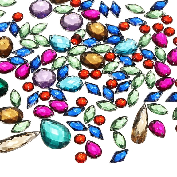 Uxcell Sew on Rhinestones Flatback Crystal Acrylic Gems Diamante for DIY Crafts Dress Clothes Shoes Bag Decorations - Mixed Shape (100Pcs, Multicolor)