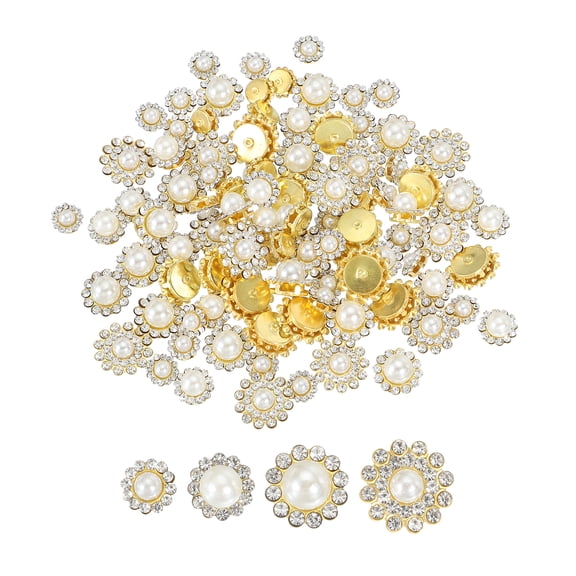 Uxcell Sew on Rhinestones Crystal, 3 Layers Sewing Flower Claw Rhinestones Glass Gems Metal Base Gold/Beige