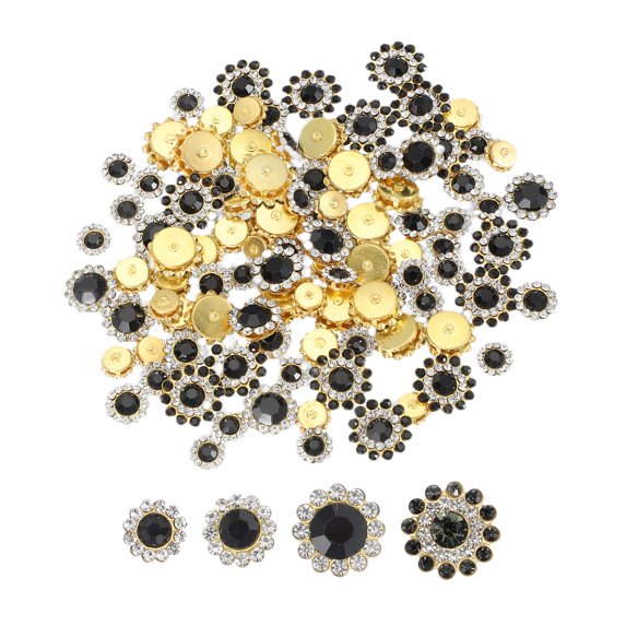 Uxcell Sew on Rhinestones Crystal, 3 Layers Sewing Flower Claw Rhinestones Glass Gems Metal Base Gold/Black
