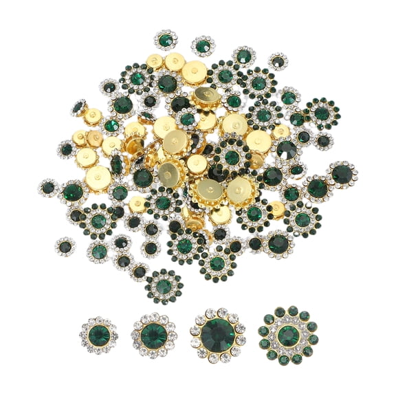 Uxcell Sew on Rhinestones Crystal, 3 Layers Sewing Flower Claw Rhinestones Glass Gems Metal Base Gold/Green