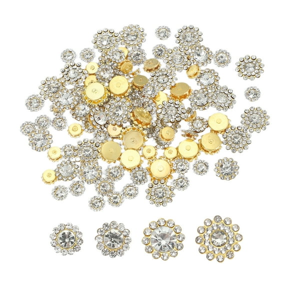 Uxcell Sew on Rhinestones Crystals, 3 Layer Sewing Flower Claw Rhinestones Glass Gems Metal Base Gold/White