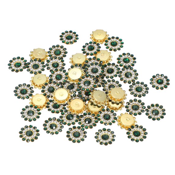 Uxcell Sew on Rhinestones Crystals, 3 Layers Sewing Flower Claw Rhinestones Glass Gems Metal Base Dark Green