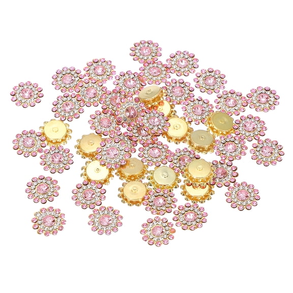 Uxcell Sew on Rhinestones Crystals, 3 Layers Sewing Flower Claw Rhinestones Glass Gems Metal Base Pink