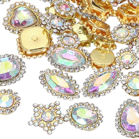 Uxcell Sew on Rhinestones Crystals Mixed Shapes Glass Gems Metal Base Flowers Claw White AB