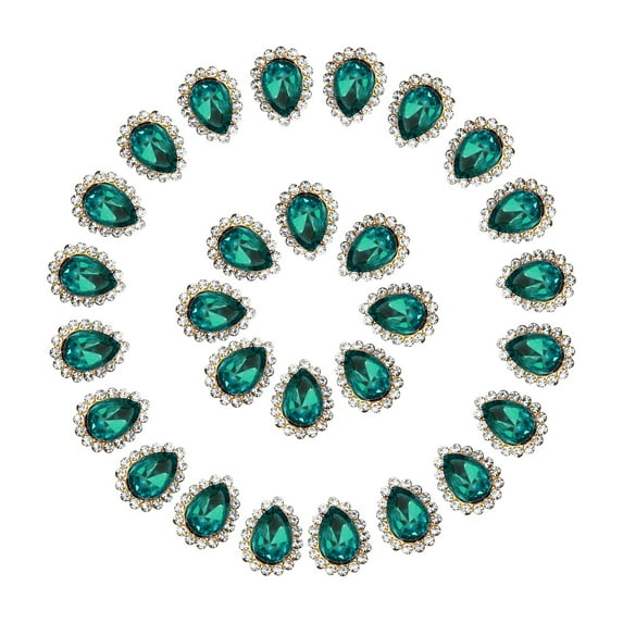 Uxcell Sew on Rhinestones Tear Drop Crystal Rhinestones Pointback Stone Metal Flatback Green