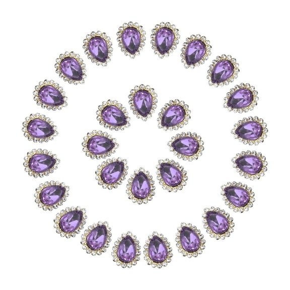 Uxcell Sew on Rhinestones Tear Drop Crystal Rhinestones Pointback Stone Metal Flatback Purple