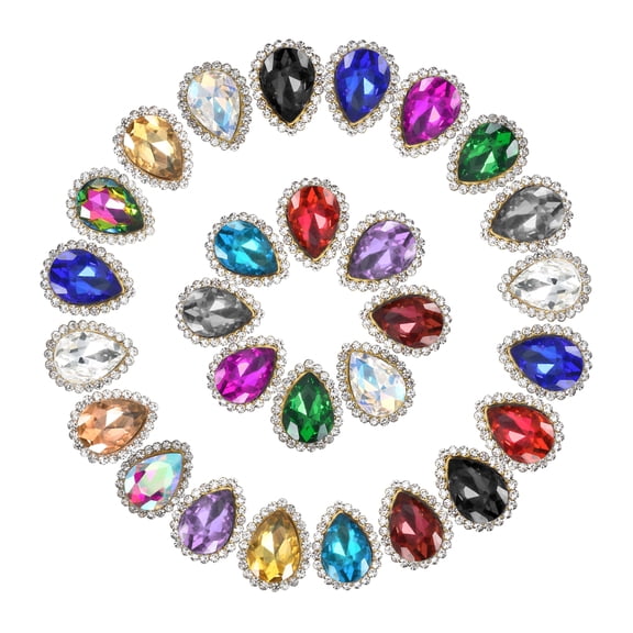 Uxcell Sew on Rhinestones Tear Drop Crystal Rhinestones Pointback Stones Metal Flat Back 0.5"