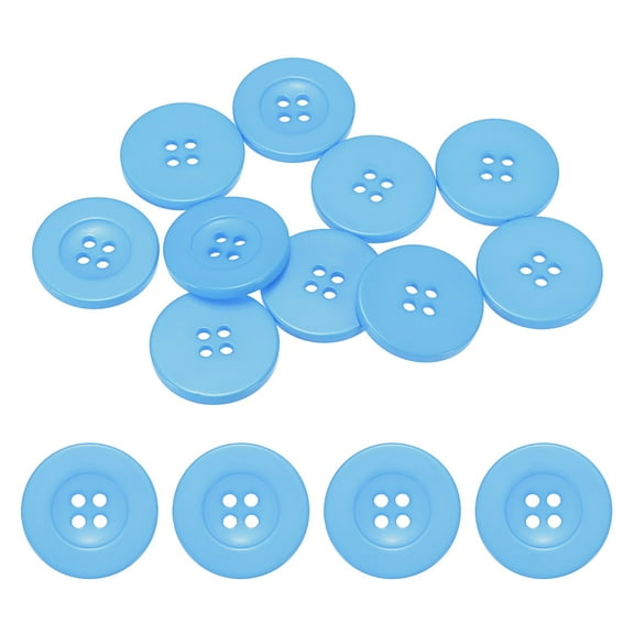 Uxcell Sewing Buttons [10pcs] - 1.2 Inch/ 30mm 48L Resin Round Flat 4-Hole Craft Replacement Buttons for Coats & Sewing Clothing & DIY - [Sky Blue]