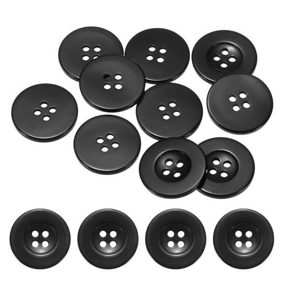 Uxcell Sewing Buttons [10pcs] - 1 Inch/ 25mm 40L Resin Round Flat 4-Hole Craft Replacement Buttons for Coats & Sewing Clothing & DIY - [Black]
