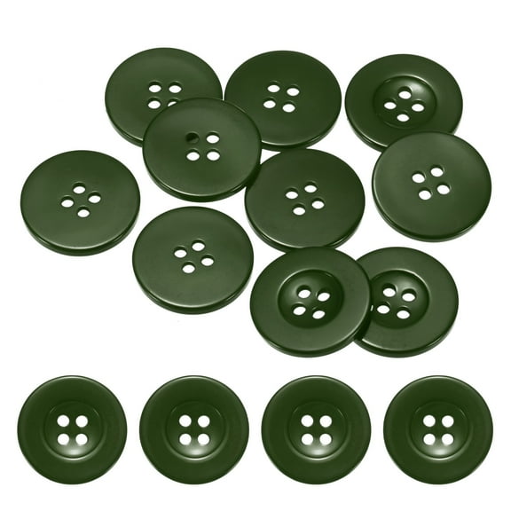 Uxcell Sewing Buttons [10pcs] - 1 Inch/ 25mm 40L Resin Round Flat 4-Hole Craft Replacement Buttons for Coats & Sewing Clothing & DIY - [Dark Green]