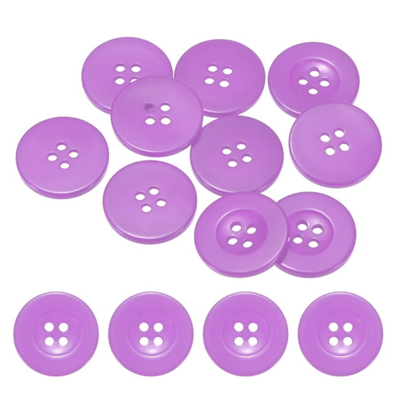 Uxcell Sewing Buttons [10pcs] - 1 Inch/ 25mm 40L Resin Round Flat 4-Hole Craft Replacement Buttons for Coats & Sewing Clothing & DIY - [Light Purple]