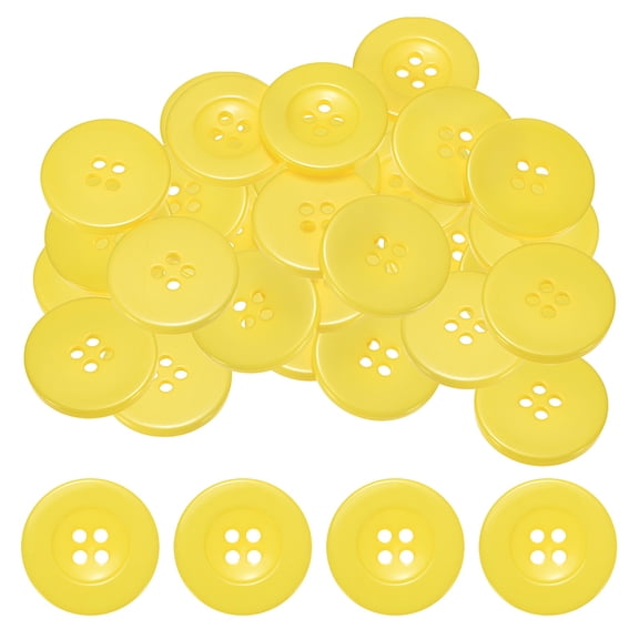 Uxcell Sewing Buttons [50pcs] - 1.2 Inch/ 30mm 48L Resin Round Flat 4-Hole Craft Replacement Buttons for Coats & Sewing Clothing & DIY - [Yellow]