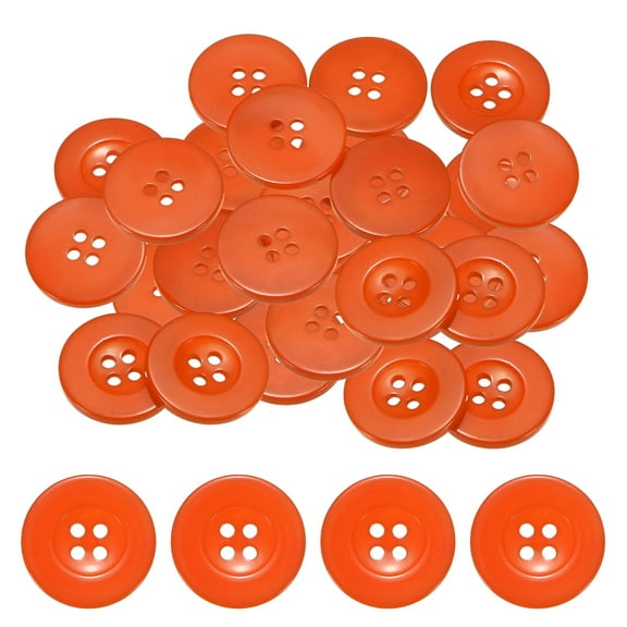 Uxcell Sewing Buttons [50pcs] - 1 Inch/ 25mm 40L Resin Round Flat 4-Hole Craft Replacement Buttons for Coats & Sewing Clothing & DIY - [Orange]