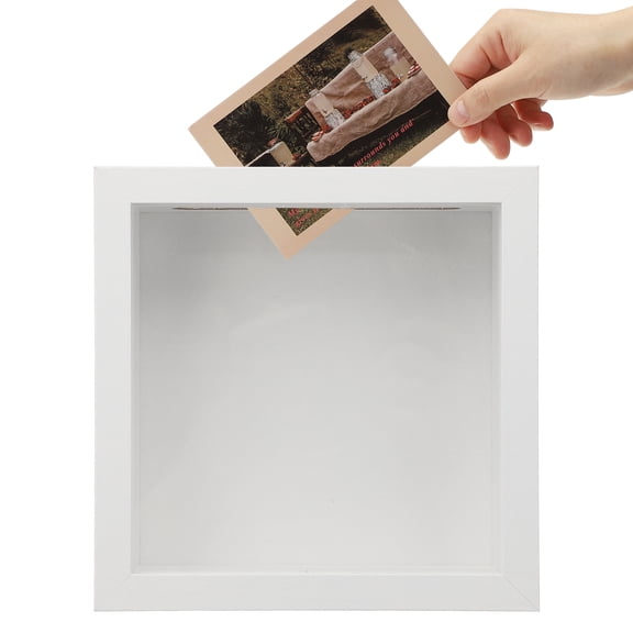 Uxcell Shadow Box with Slot, 5.9x5.9 in Top Loading Shadow Boxes Frame, Travel Adventure Archives Memory Display Cases for Travel Tickets, White