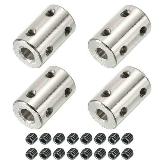 Uxcell Shaft Coupler Connector L22 x D14 5mm to 6mm Bore Stainless Steel Rigid Coupling w Screw Silver 4Pack
