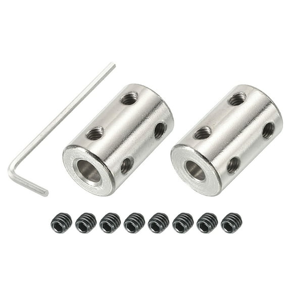 Uxcell Shaft Coupler Connector L22 x D14 5mm to 6mm Bore Stainless Steel Rigid Coupling w Screw,Wrench Silver 2Pack