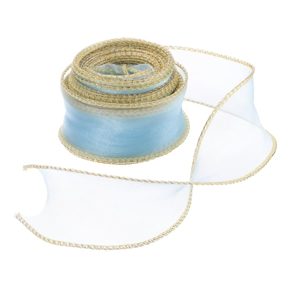 Uxcell Sheer Organza Ribbon, Gifts Wrap Ribbons with Golden Border for Wedding Party Light Blue