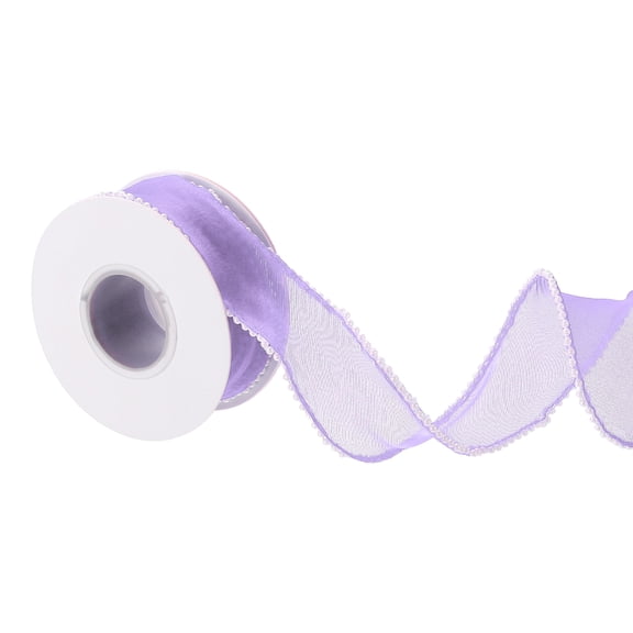 Uxcell Sheer Organza Wired Ribbon (2 Inch x 5 Yards) - Artificial Pearl Beaded Edges Ribbons, for Gift Wrapping Bows Bouquet Christmas Wedding Party Decor, Purple