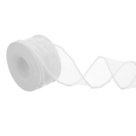 Uxcell Sheer Organza Wired Ribbon (2 Inch x 5 Yards) - Artificial Pearl Beaded Edges Ribbons, for Gift Wrapping Bows Bouquet Christmas Wedding Party Decor, White