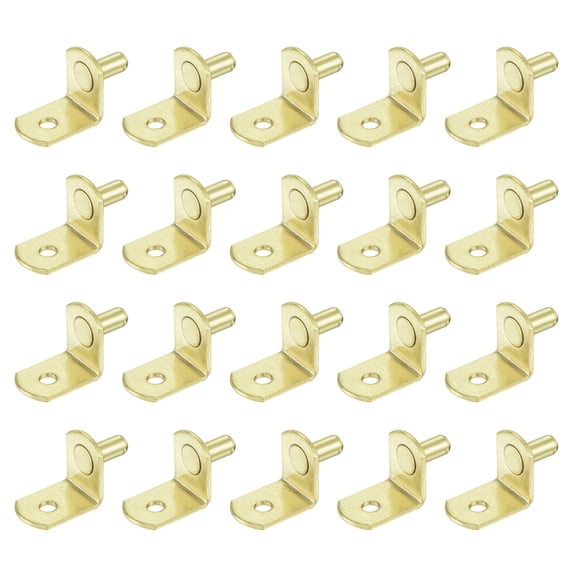 Uxcell 25Pcs Shelf Support Pegs L-Shaped Support Bracket Pegs Shelf Pin with Rubber Sleeve Gold Tone 0.02"
