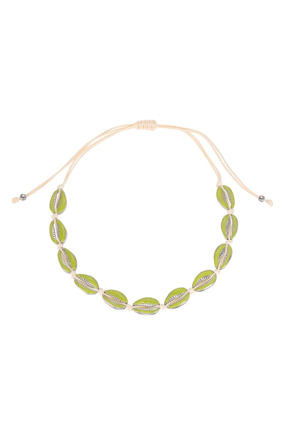 Shell Chokers Necklace, Handmade Adjustable Conch Sea Puka Shell Chokers Necklace Boho Summer Beach Jewelry Gifts for Women Men, Mustard Green Silver