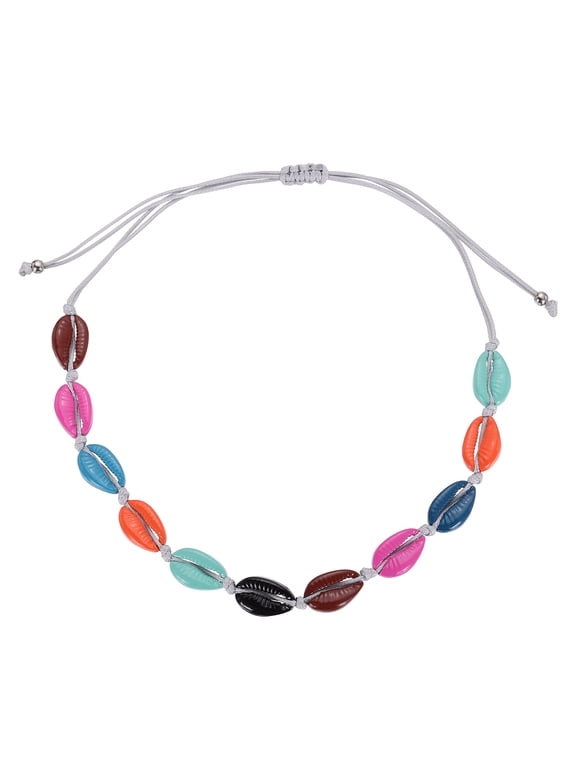 Shell Chokers Necklace, Handmade Adjustable Conch Sea Puka Shell Chokers Necklace Boho Summer Beach Jewelry Gifts for Women Men, Dark Colorful