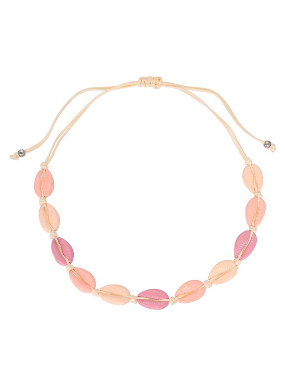 Shell Chokers Necklace, Handmade Adjustable Conch Sea Puka Shell Chokers Necklace Boho Summer Beach Jewelry Gifts for Women Men, Pink Tone