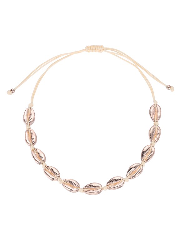 Shell Chokers Necklace, Handmade Adjustable Conch Sea Puka Shell Chokers Necklace Boho Summer Beach Jewelry Gifts for Women Men, Rose Gold