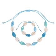 Uxcell Shell Necklace Bracelet Set, Handmade Adjustable Shell Chokers Necklace Conch Sea Puka Bracelet Set Boho Summer Beach Jewelry Gifts for Women Men, Blue White