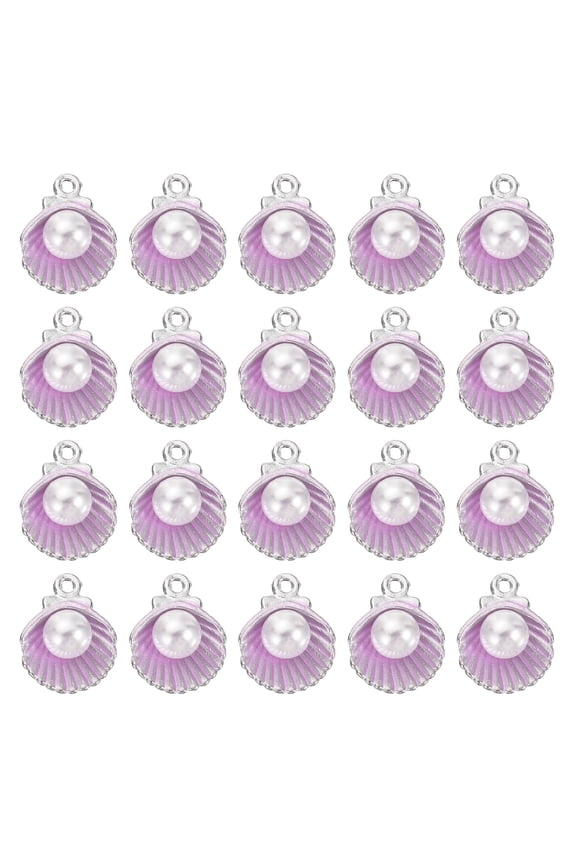 Shell Pendants Faux Pearl Drops, 50 Pack Imitation Pearl Pendant for Jewelry Making, Purple