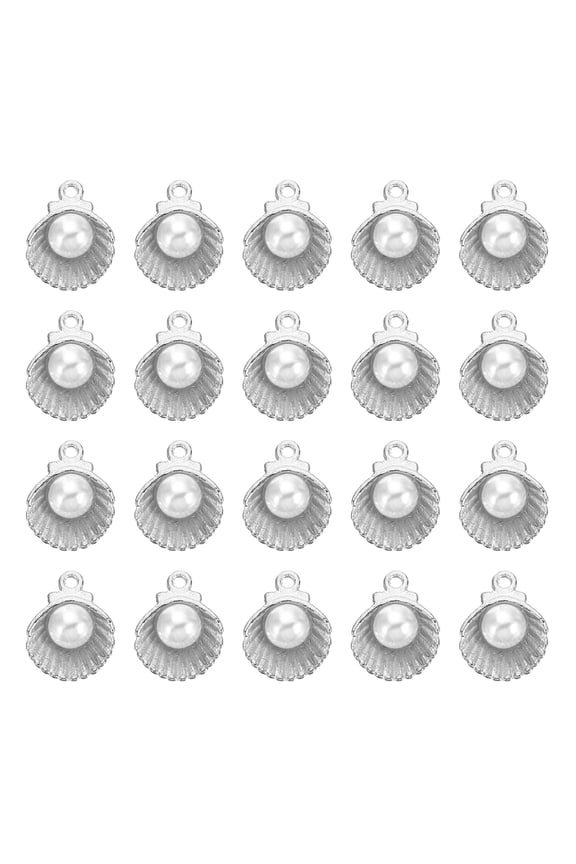 Shell Pendants Faux Pearl Drops, 50 Pack Imitation Pearl Pendant for Jewelry Making, Silver