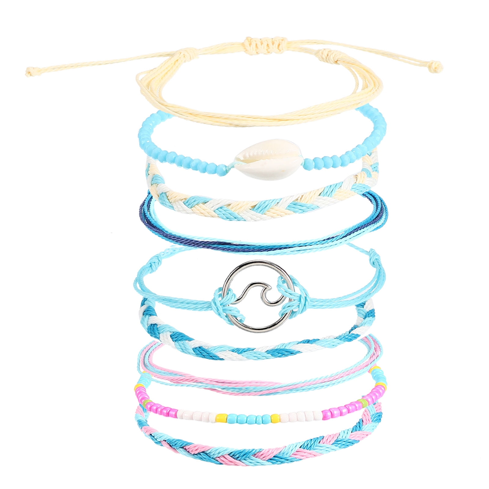 Uxcell Shell Wave String Bracelets, 9 Pack Adjustable Handmade ...