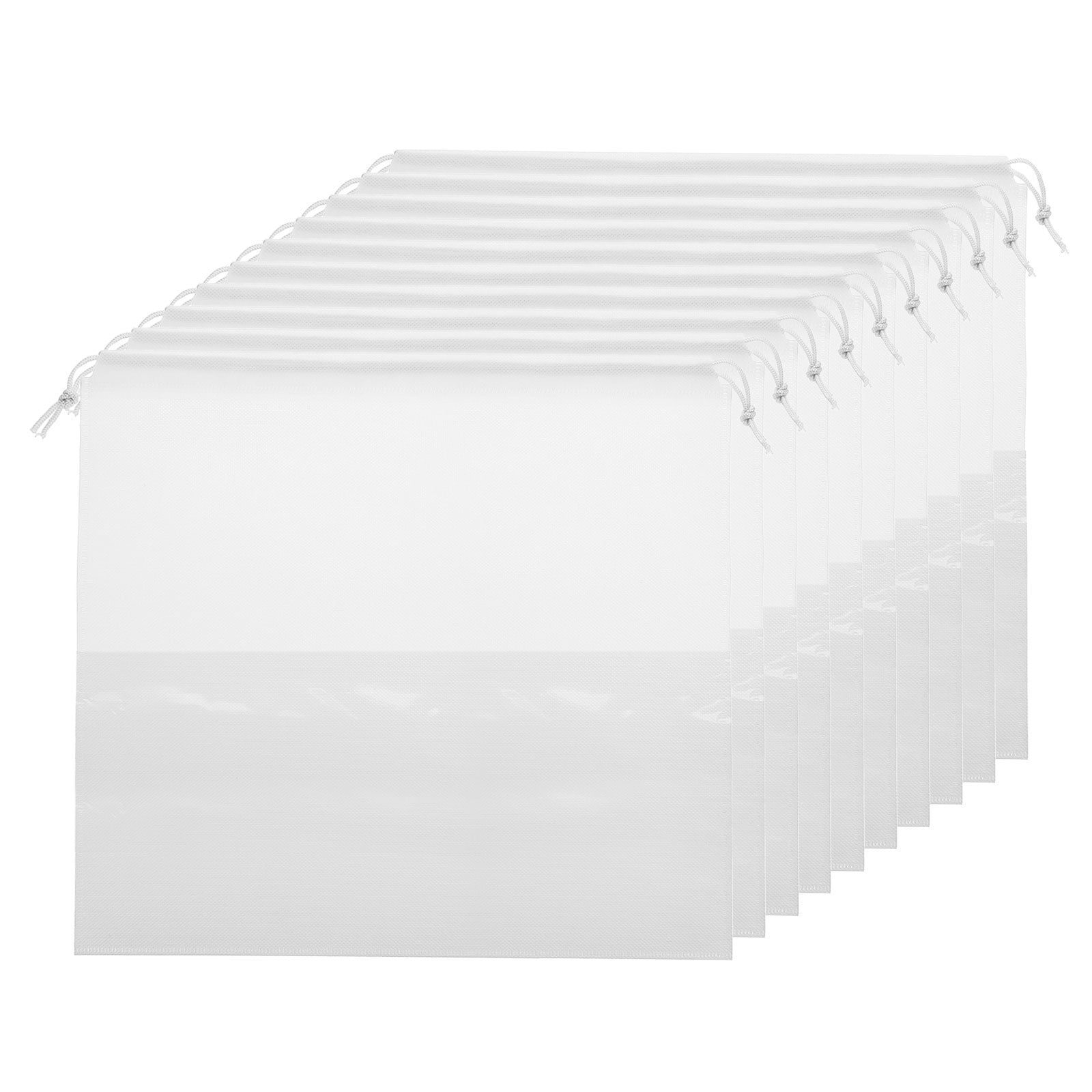 Uxcell Shoe Bags for Travel, 10Pcs 16" - Nonwoven Fabric Travel Shoe Bag, Drawstring Clothes Storage Bag with Transparent Window, Travel Accessories for Men and Women Packing (White)