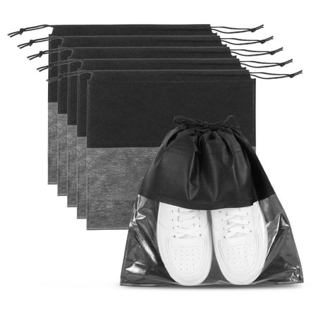 Uxcell Shoe Bags for Travel, Dustproof Drawstring Bags for Packing with Clear Window Black 12"