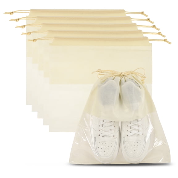 Uxcell Shoe Bags for Travel, Dustproof Drawstring Bags for Packing with Clear Window Beige 16"