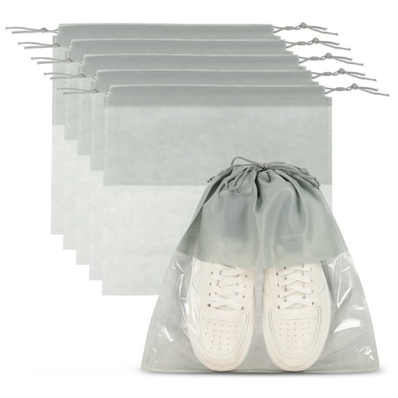 Uxcell Shoe Bags for Travel, Dustproof Drawstring Bags for Packing with Clear Window Gray 16"