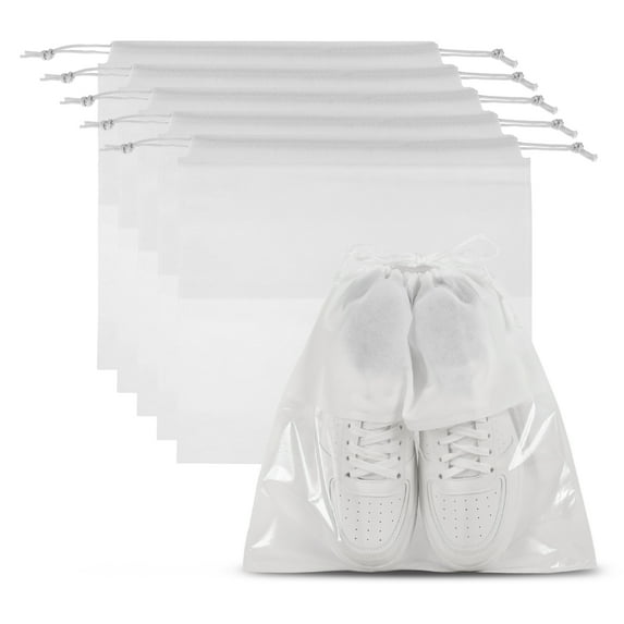 Uxcell Shoe Bags for Travel, Dustproof Drawstring Bags for Packing with Clear Window White 18"