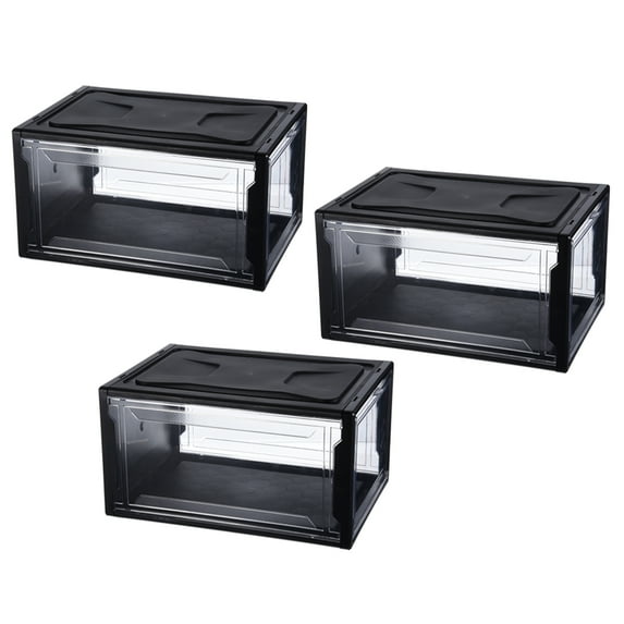 Uxcell Shoe Box, Acrylic Box Assemble Dustproof Box Showcase, 13.3x9.4x7inch for Collectibles Black 3 Pcs