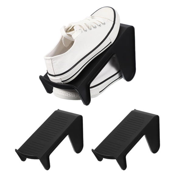 Uxcell Shoe Slot Organizer 2 Pcs, 9.8x4.3x5.5 Inch Shoe Stacker Double Layer 50% Space Saver for Storage Closet Rack Organization, Black
