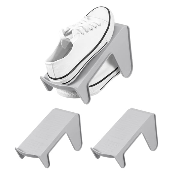 Uxcell Shoe Slot Organizer 2 Pcs, 9.8x4.3x5.5 Inch Shoe Stacker Double Layer 50% Space Saver for Storage Closet Rack Organization, Gray