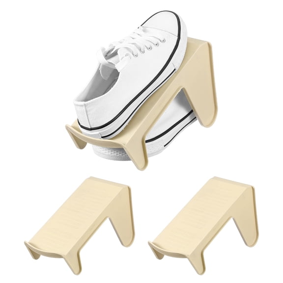 Uxcell Shoe Slot Organizer 2 Pcs, 9.8x4.3x5.5 Inch Shoe Stacker Double Layer 50% Space Saver for Storage Closet Rack Organization, Khaki