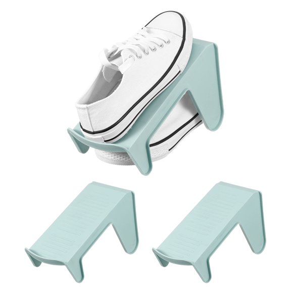 Uxcell Shoe Slot Organizer 2 Pcs, 9.8x4.3x5.5 Inch Shoe Stacker Double Layer 50% Space Saver for Storage Closet Rack Organization, Light Blue