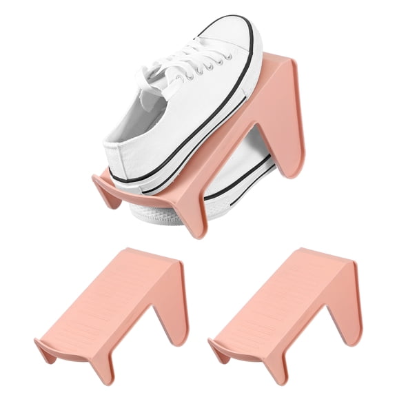 Uxcell Shoe Slot Organizer 2 Pcs, 9.8x4.3x5.5 Inch Shoe Stacker Double Layer 50% Space Saver for Storage Closet Rack Organization, Pink