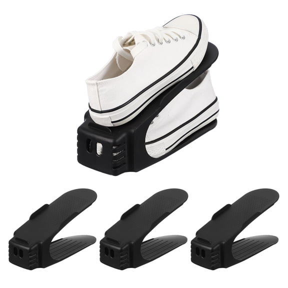 Uxcell Shoe Slot Organizer 4 Pcs, 10.2x3.9x5.1 Inch Shoe Stacker Double Layer 50% Space Saver for Storage Closet Rack Organization, Black